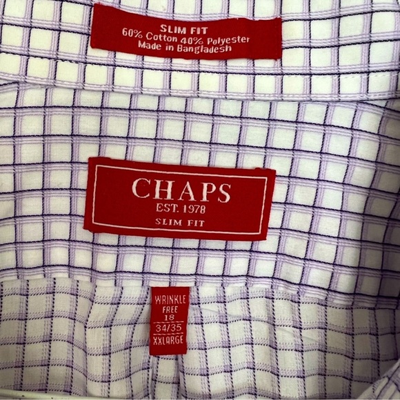 Mens Chaps Checkered Dress Shirt White & Purple long sleeves pocket nice texture - Picture 2 of 11